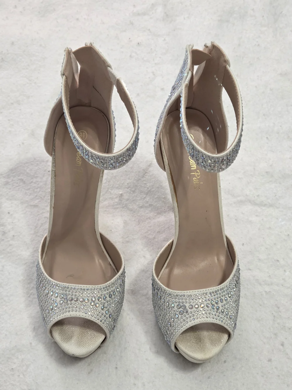Dream Pairs Silver Rhinestone Ankle Strap Stiletto Peep Toe Heels